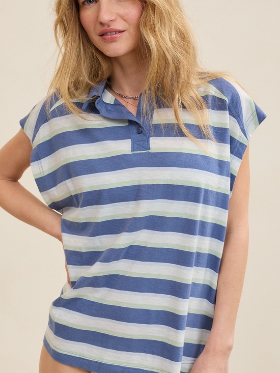 aerie Tops - Aerie Happiest Oversized Polo T-Shirt NWT Medium Blue Green Striped Top